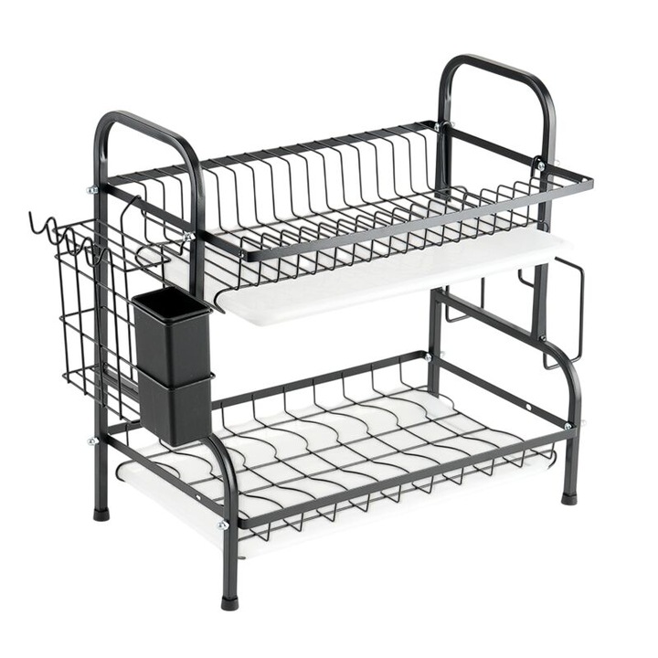Suport pentru uscare vase cu 2 nivele, negru