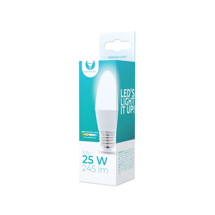 LED крушка E27 3W 4500K 245lm, Forever Light