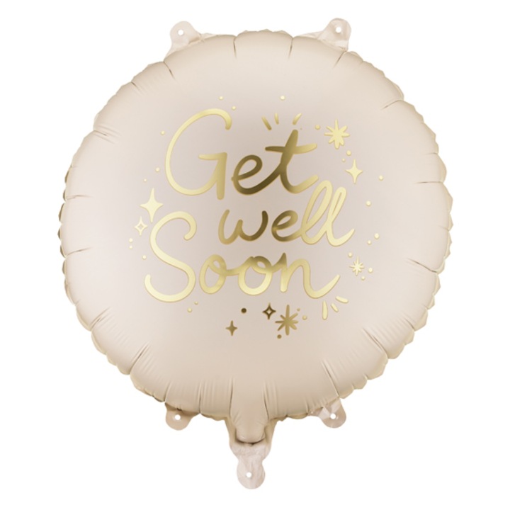 Balon folie tip "Get Well Soon", 35cm, Bej/auriu