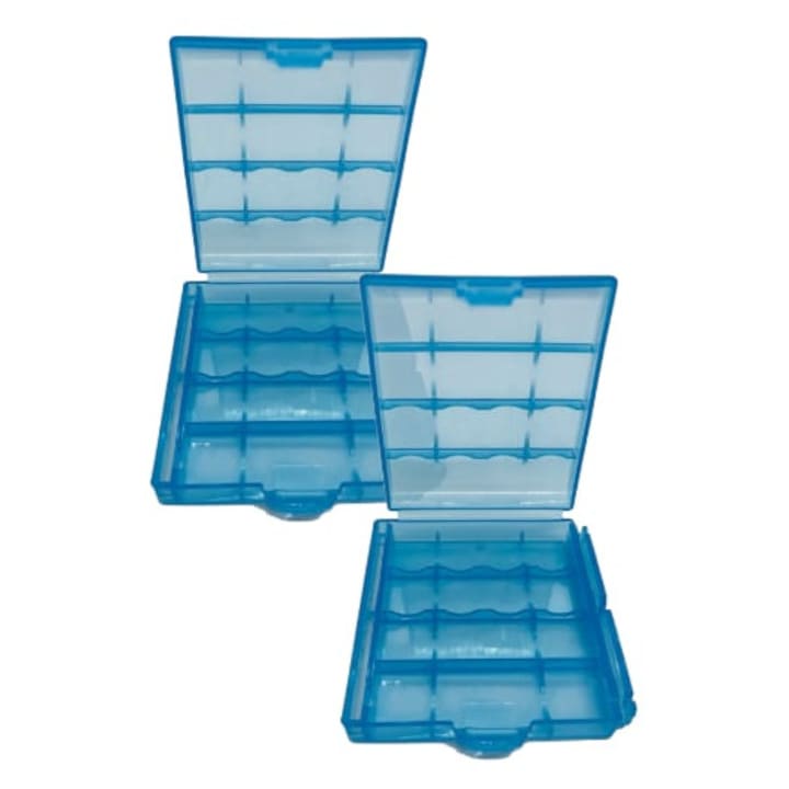 Set 2 cutii pentru depozitare acumulatori sau baterii AA, AAA, plastic, culoare albastru
