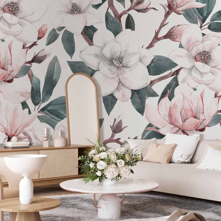 Fototapet Vlies - Watercolor Magnolias - 100 x 70 cm