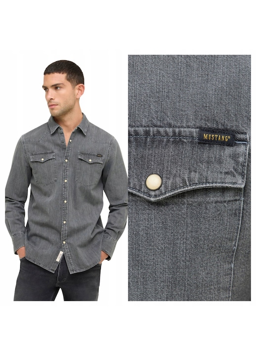 Camasa Barbati, Mustang, Style Duver, Regular Fit, Maneci Lungi, Cu Nasturi, Design Clasic, Bumbac, Gri, Gri