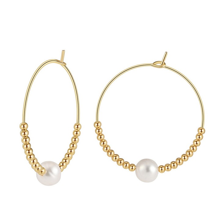 Cercei din argint 925 placat cu aur14 k si perla naturala de cultura