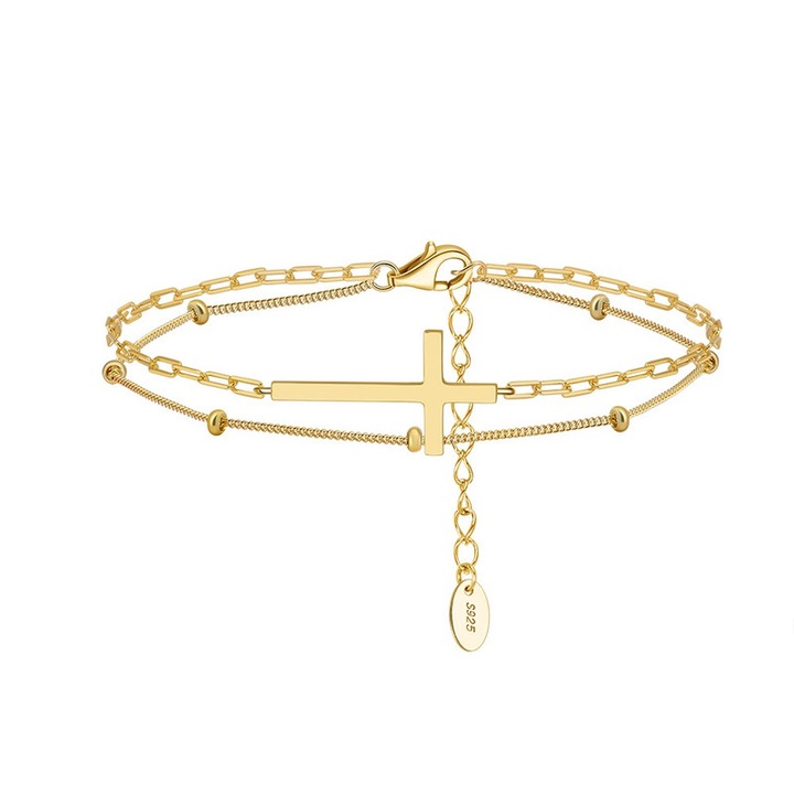 Bratara din argint 925 placata cu aur 14k cu cruciulita
