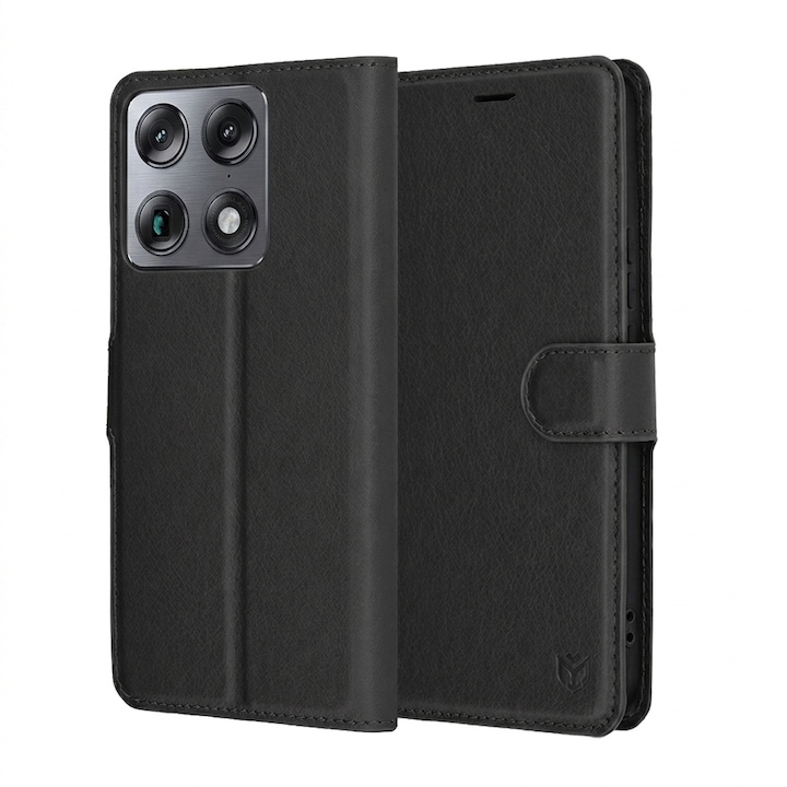 Husa pentru Motorola Signature, SKYDDAR INNOVATION, Leather Folio tip Carte, cu Portofel Interior, Finisaje Premium, set cu sticker, Negru