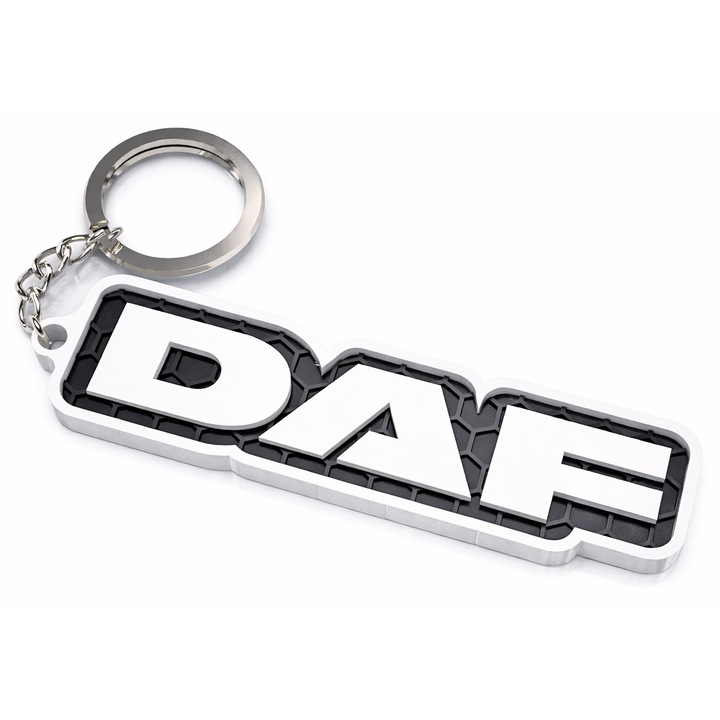 Breloc chei auto, woodmag, DaF alb cu accente negre