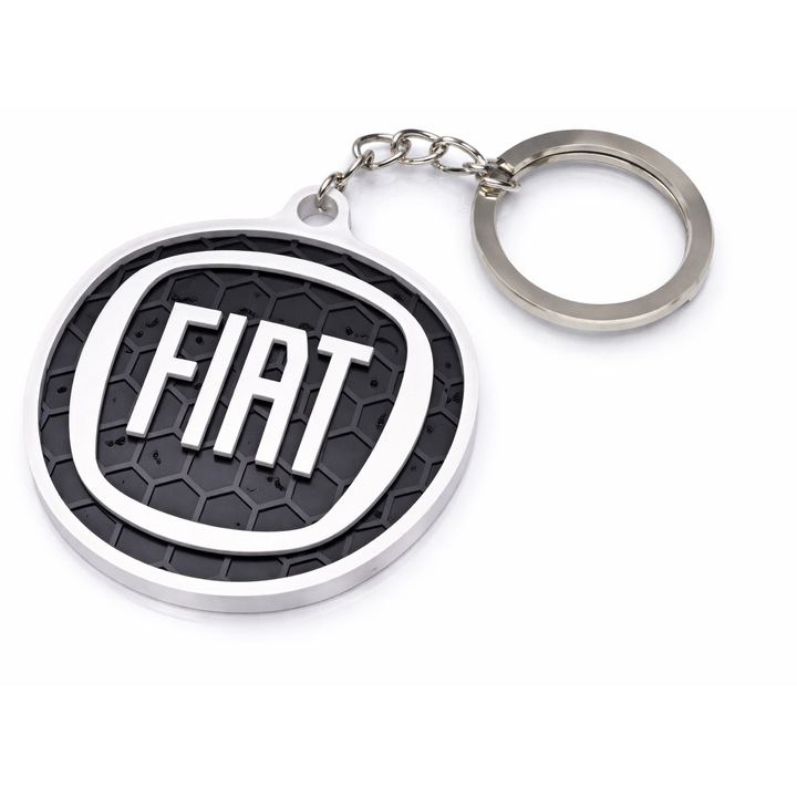 Breloc chei auto, woodmag, FIAT alb cu accente negre, design fagure