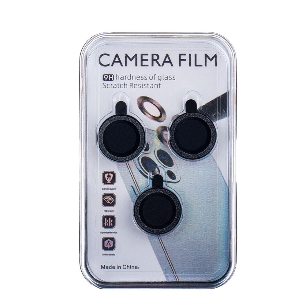 Set folii de protectie pentru aparat foto iPhone 14 6,1", 9H, aluminiu, negru glitter, 2 bucati