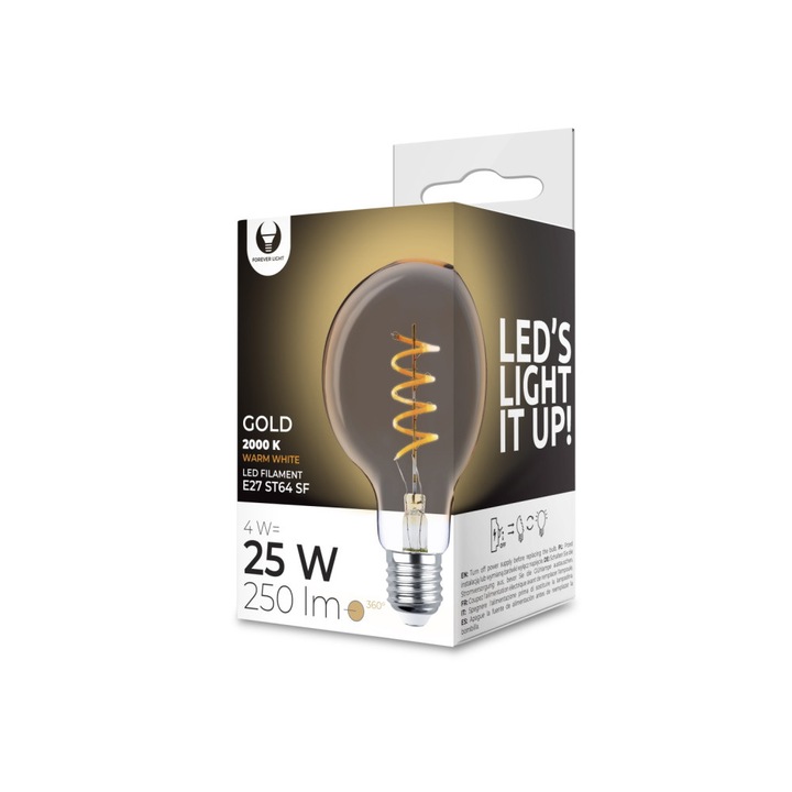Bec LED Filament E27, G95 4W 230V 2000K 250lm, transparent, 4W