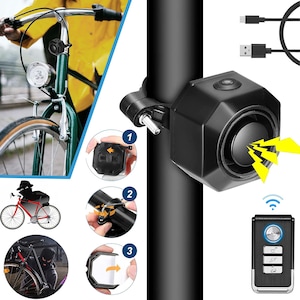 Alarma Pentru Bicicleta, Alarma Antifurt Wireless Reincarcabila USB Cu Vibratii 113db, Sensibilitate Reglabila, Impermeabila IP65, Cu Telecomanda Pentru E-Bike, Motocicleta, Triciclu Electric, Scuter