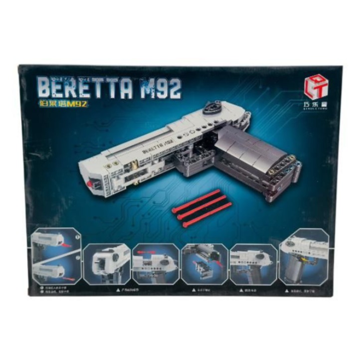 Beretta M92 pisztoly építőkészlet, YIWU, 349 darab, ezüst/fekete, 36.5x27.5cm