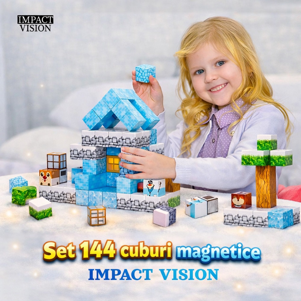 Set 144 Cuburi de Constructie Magnetice Impact Vision®, Frozen Kingdom ...