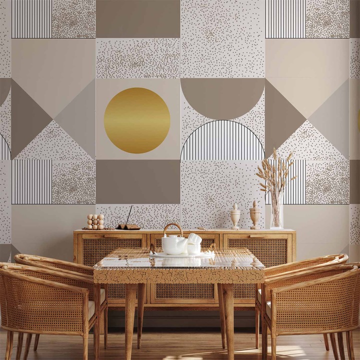 Fototapet Rezistent la apa - Beige Gold Geometric - 500 x 350 cm