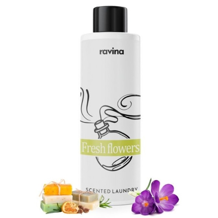 Parfum pentru rufe Fresh Flowers, esenta concentrata cu miros intens si persistent, aroma florala proaspata cu note de sapun, 200 ml, pana la 40 spalari