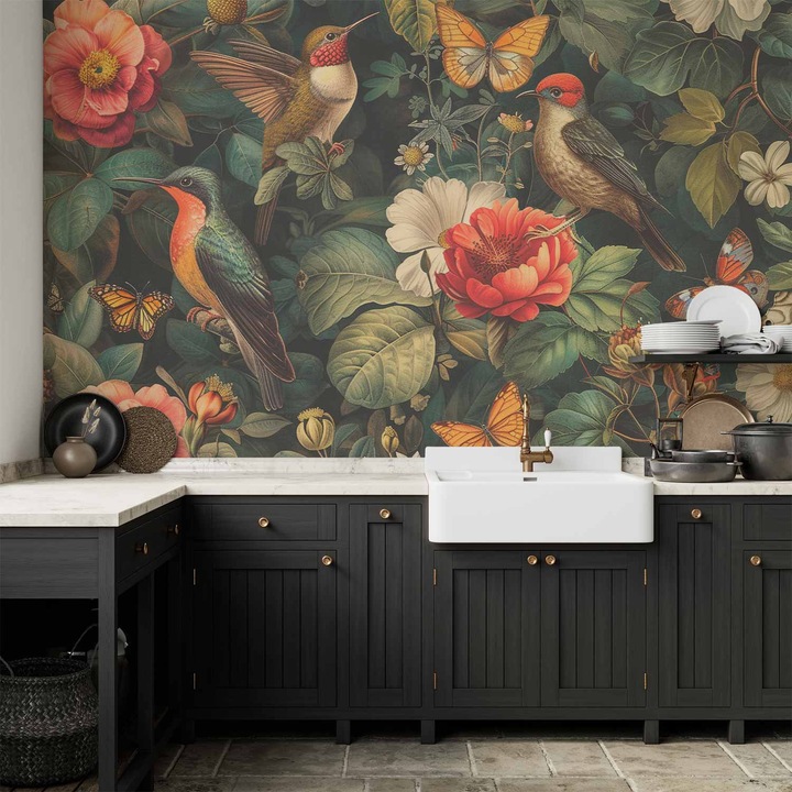 Vízálló fotótapéta - Virágok Madarak Pillangók - 450 x 315 cm