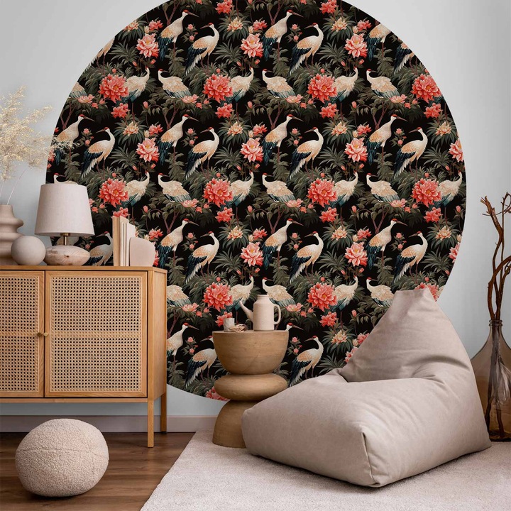 Fototapet rotund - Ornament with birds - 140 x 140 cm