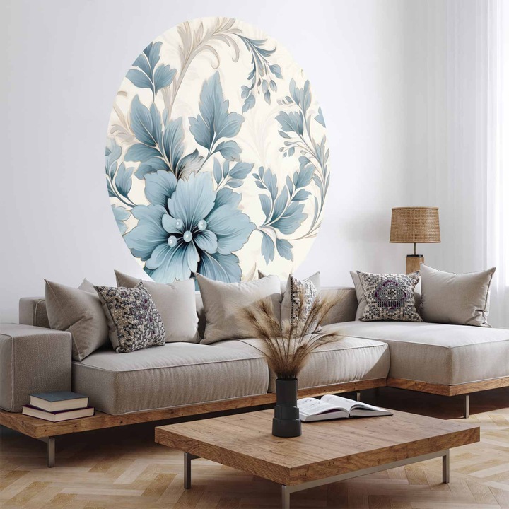 Fototapet rotund - Retro Turquoise Flowers - 140 x 140 cm