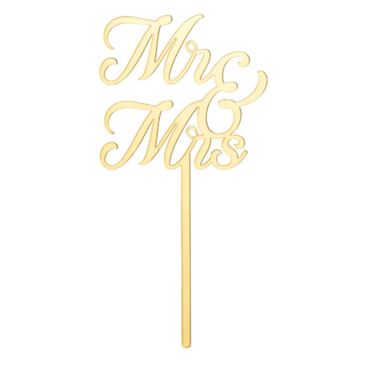 Topper pentru tort MR & MRS, auriu, 16.5 cm