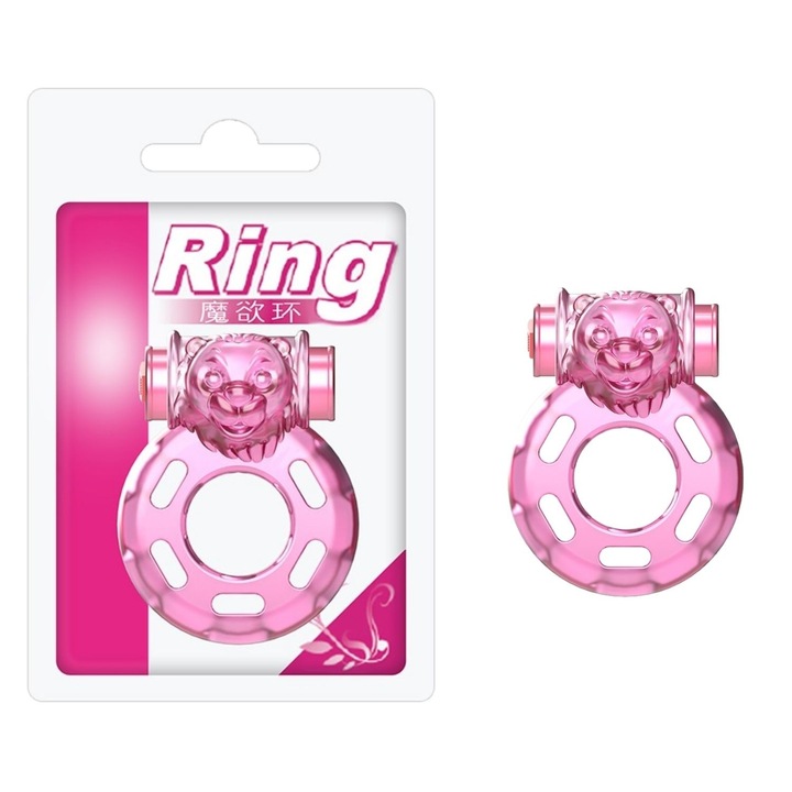 Inel vibrator pentru penis, BAILE, Bear Pink, 4,5cm x 3,5cm, TPR