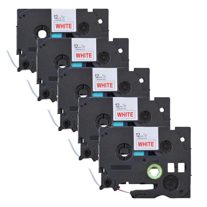 Pachet 5 bucati banda etichete laminate compatibila Brother TZe-232, 12 mm rosu pe alb