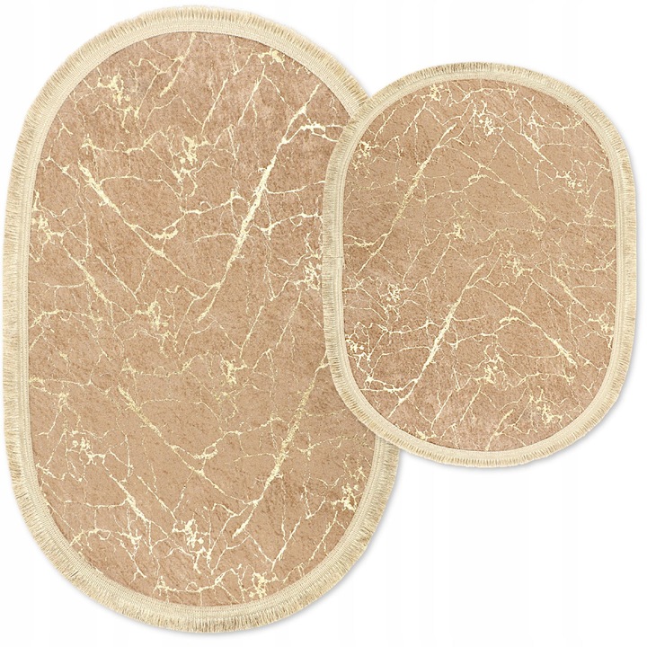 Set 2 Covorase Baie Paris - Decorator Home - Antiderapante, Absorbante, Moale si Lavabile 60x100 cm - Pentru Incalzire Pardoseala Oval - Bronz auriu