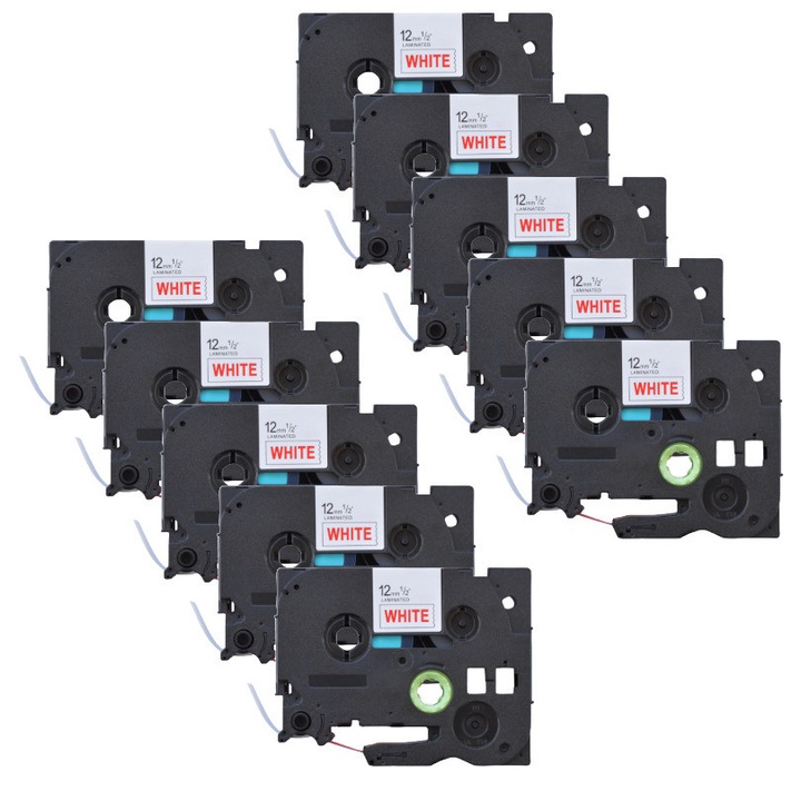 Pachet 10 bucati banda etichete laminate compatibila Brother TZe-232, 12 mm rosu pe alb