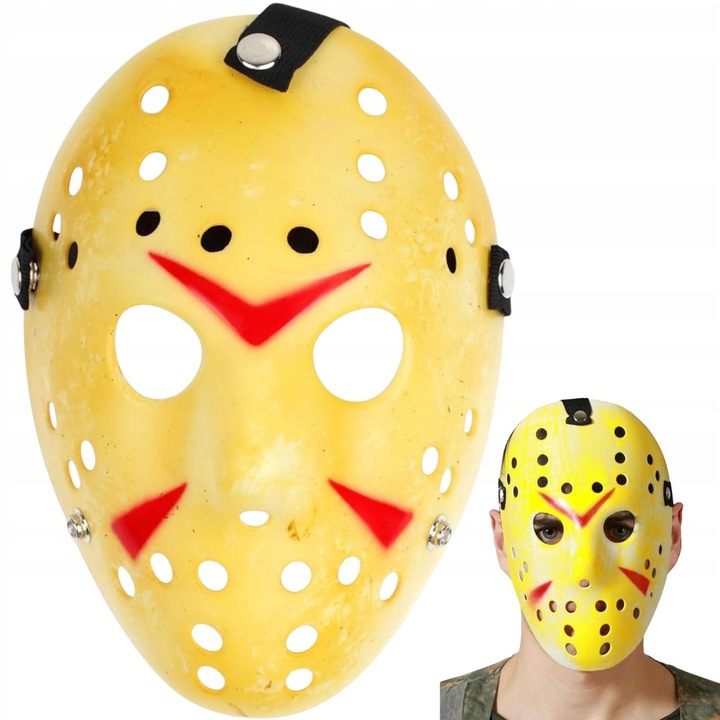 Masca Jason, Snm, Vineri 13, Plastic, Marime Universala, Executie Usoara, Ideal Pentru Haloween, Design Iconic, 24.5 x 20 cm, Galben