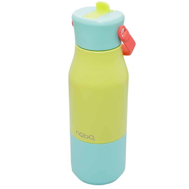 Termos NEBO MasterGrip 650 – maner integrat, Inox 18/8 Premium, BPA Free, Izolat Vacuum, 650 ml, Lime/Turcoaz Tri-Tone