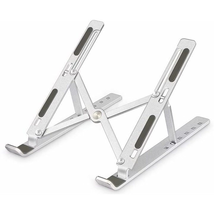 Suport pentru Laptop, Suport Portabil Pliabil, Universal Reglabil Suspendat pentru Tableta, din Aliaj si ABS, 100-160 mm, 26 x 19 x 16 cm, Silver Gray