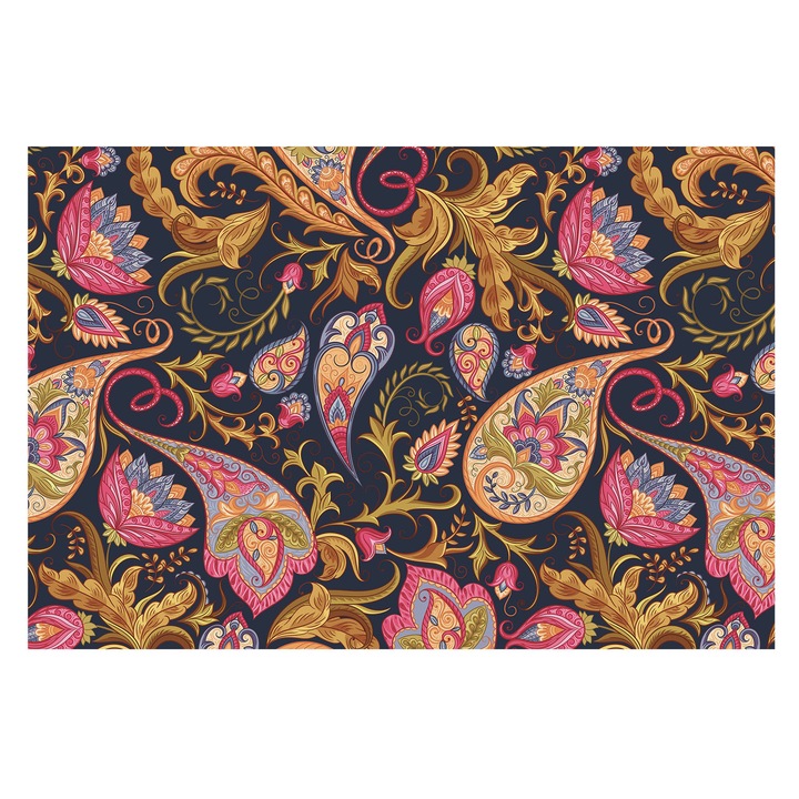 Tapéta Vlies Fali Dekoráció, Tulup, Színes paisley, Tengerészkék, 104 x 70 cm, Nem Szőtt, Erős Ragasztó, 010100060020000012855