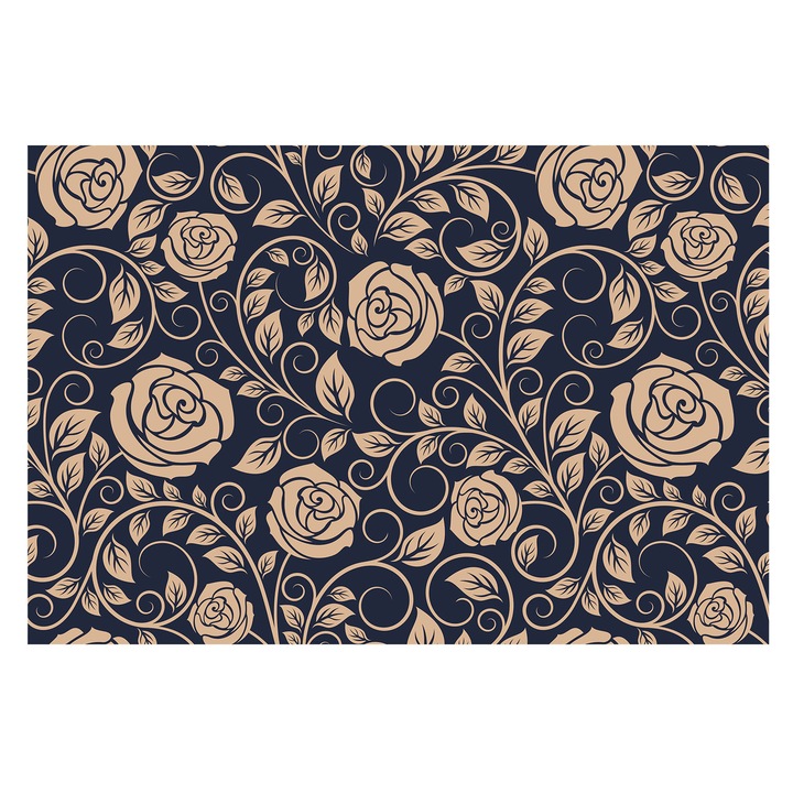 Tapéta Falra, Tulup, Romantikus virágok, Tengerészkék, 104 x 70 cm, Vlies, Modern Tapétatekercs, 010100060020000012886