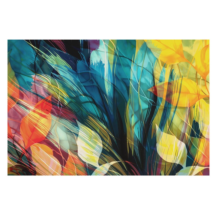 Tapéta Falra, Tulup, Absztrakt levelek, Kék, 104 x 70 cm, Vlies, Előszobába, Nappaliba, 010100060020000284791