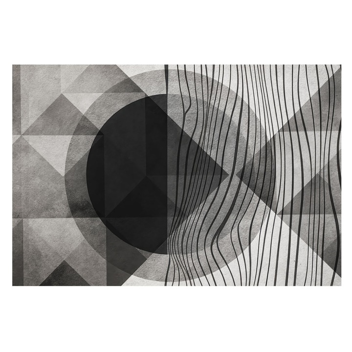 Tapéta Vlies Fali Dekoráció, Tulup, Absztrakt formák, Fekete és fehér, 104 x 70 cm, Nem Szőtt, Nappaliba, Szobába, 010100060020000284885