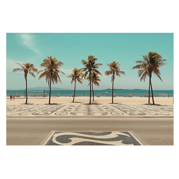 Tapéta Falra, Tulup, Pálmafás strand, Türkiz, 104 x 70 cm, Vlies, Hálószobába, Konyhába, 010100060020000285012