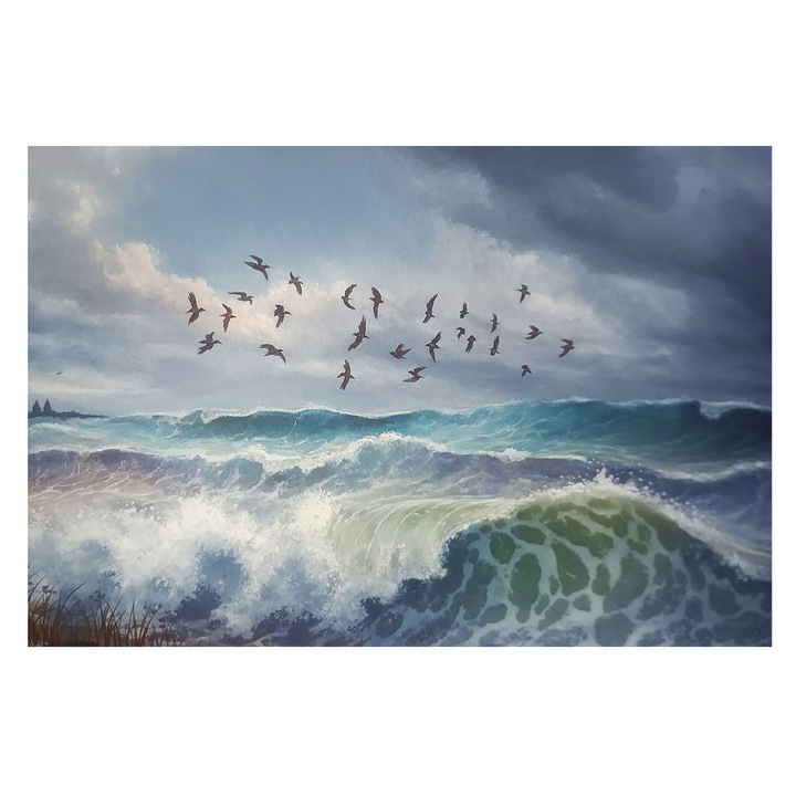 Tapéta Vlies Fali Dekoráció, Tulup, Tengeri hullámok, Kék, 104 x 70 cm, Nem Szőtt, Modern Dizájn, 010100060020000285063