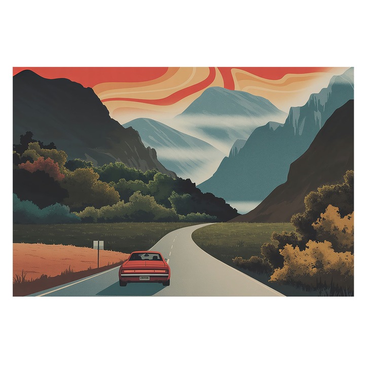 Tapéta Falra, Tulup, Hegyi kaland, Narancssárga, 104 x 70 cm, Vlies, Előszobába, Nappaliba, 010100060020000285197