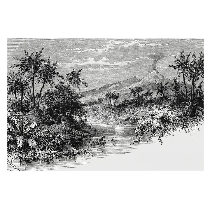 Tapéta Falra, Tulup, Egzotikus panoráma, Fekete és fehér, 104 x 70 cm, Vlies, Fali Dekoráció, 010100060020000285560