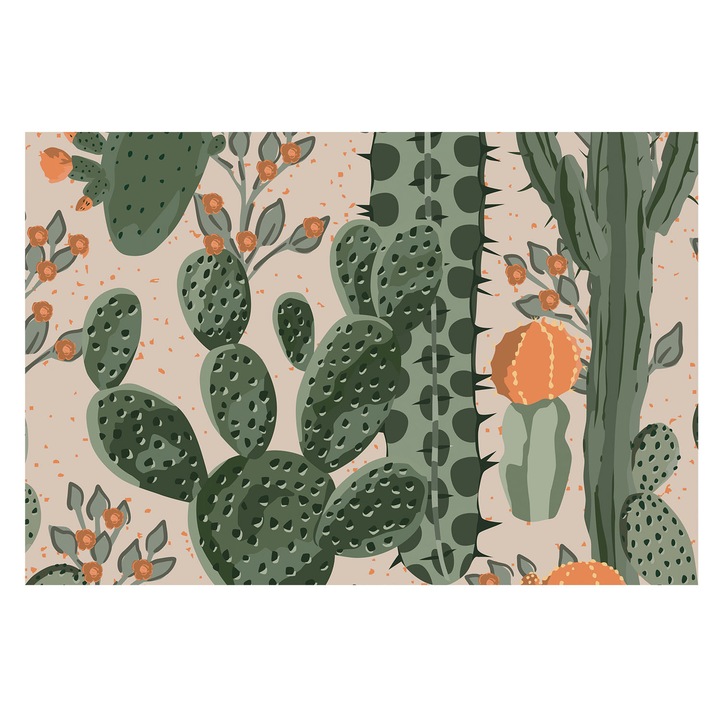 Tapéta Vlies Fali Dekoráció, Tulup, Zöld kaktuszok, Zöld, 104 x 70 cm, Nem Szőtt, Modern Belsőépítészeti Dekoráció, 010100060020000020764