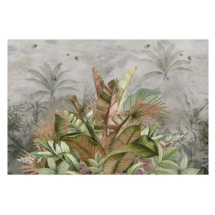 Dekor Tapéta, Tulup, Egzotikus dzsungel, Szürke, 104 x 70 cm, Vlies, Modern Tapétatekercs, 010100060020000282760