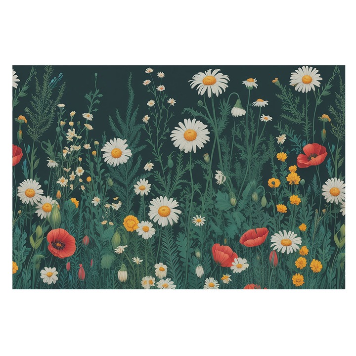 Tapéta Falra, Tulup, Vadvirágok, Zöld, 104 x 70 cm, Vlies, Stílusos, 010100060020000284716