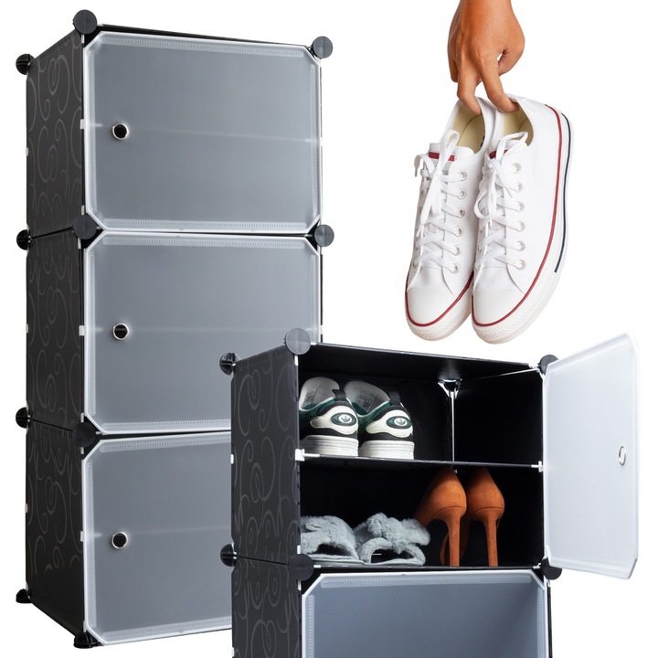 Dulap modular pentru incaltaminte 3 elemente Negru WERDANO HOME