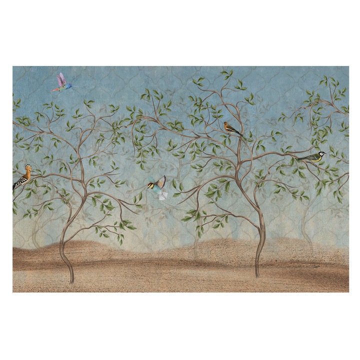 Dekor Tapéta, Tulup, Madarak a fákon, Szürke, 104 x 70 cm, Nem Szőtt, Fali Dekoráció, 010100060020000285249