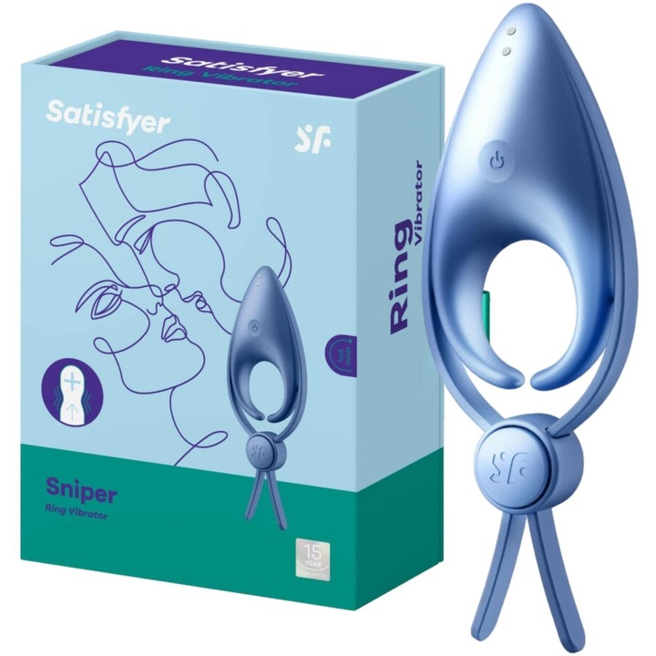 Inel vibrator pentru penis Satisfyer, albastru, silicon/plastic, USB, rezistent la apa
