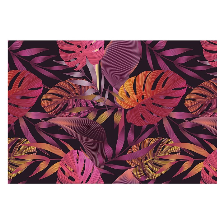 Tapéta Falra, Tulup, Egzotikus levelek, Fekete, 152 x 104 cm, Vlies, Klasszikus, 010100060030000013043