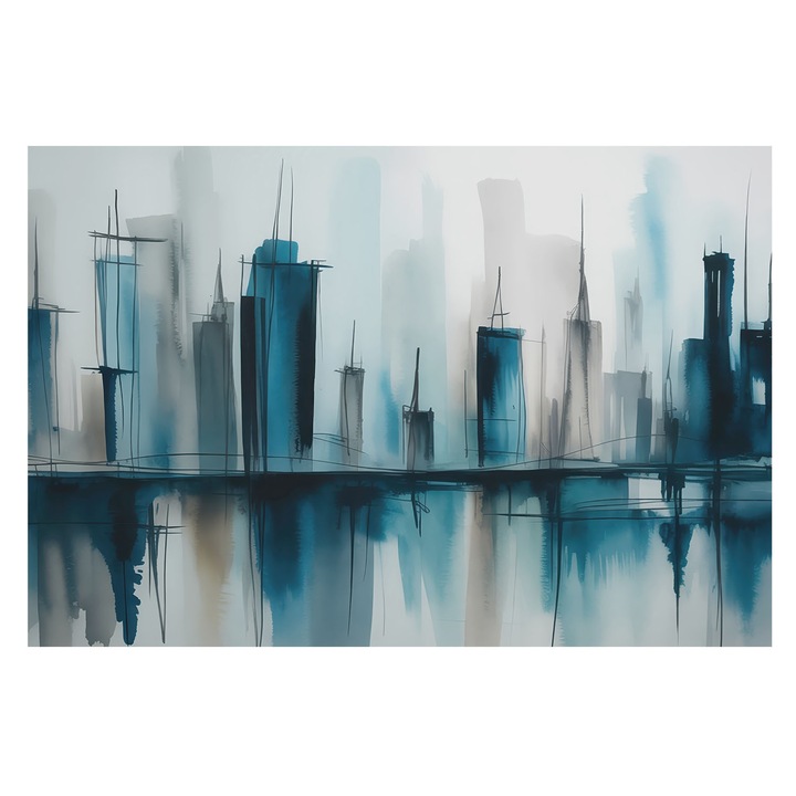 Dekor Tapéta, Tulup, Városi tájképek, Kék, 104 x 70 cm, Nem Szőtt, Nappaliba, Szobába, 010100060020000284790