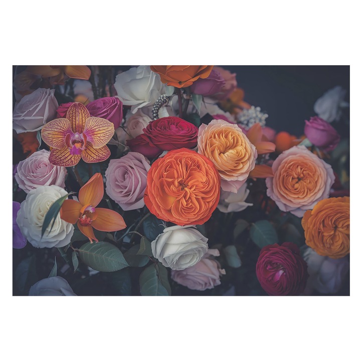 Dekor Tapéta, Tulup, Színes csokor, Narancssárga, 152 x 104 cm, Vlies, Nappaliba, Szobába, 010100060030000284880