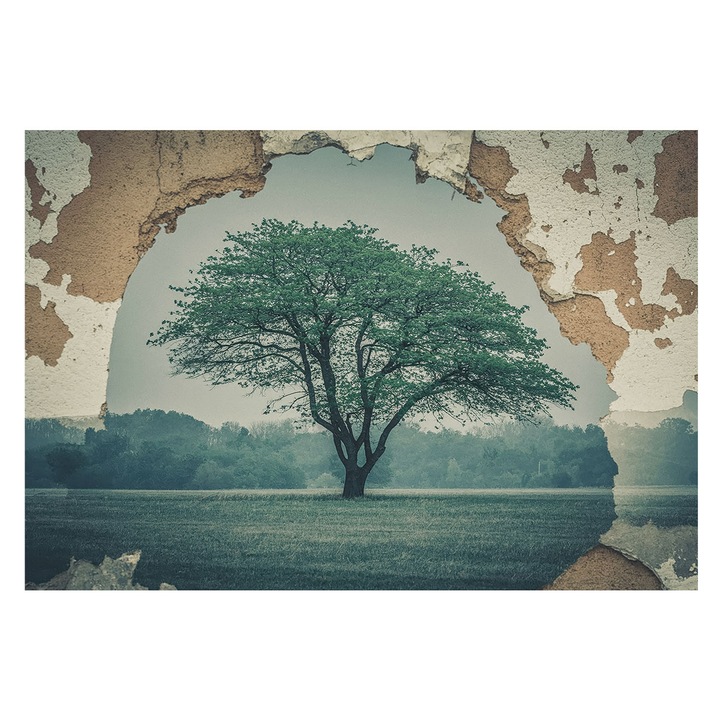 Dekor Tapéta, Tulup, Egy magányos fa, Szürke, 152 x 104 cm, Vlies, Modern Belsőépítészeti Dekoráció, 010100060030000284952