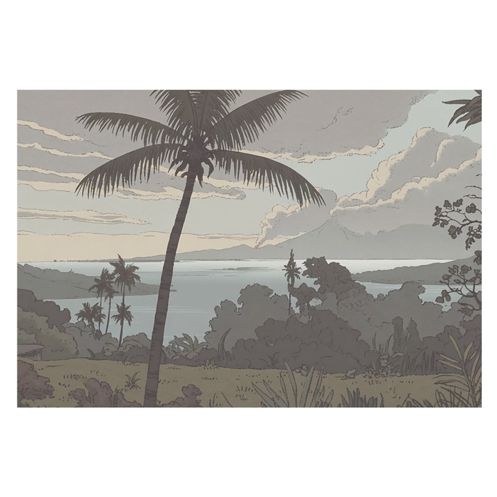 Tapéta Vlies Fali Dekoráció, Tulup, Egzotikus táj, Szürke, 152 x 104 cm, Nem Szőtt, Modern Belsőépítészeti Dekoráció, 010100060030000284963