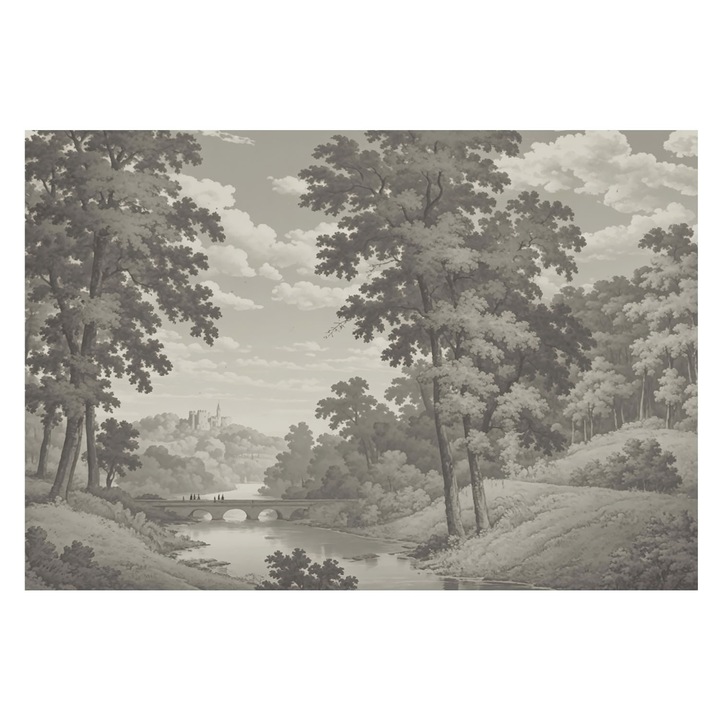 Dekor Tapéta, Tulup, Vár és híd, Szürke, 152 x 104 cm, Vlies, Modern Tapétatekercs, 010100060030000285167