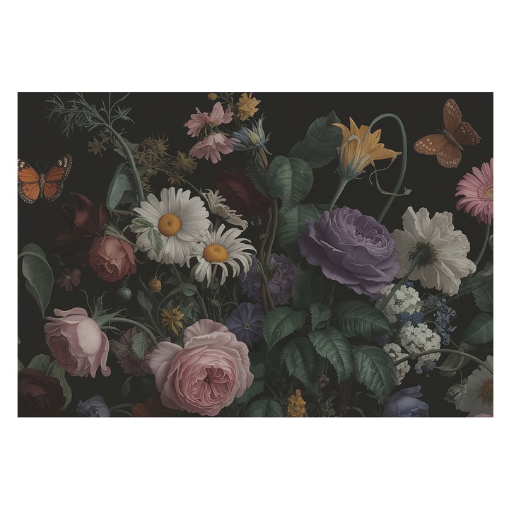 Tapéta Falra, Tulup, Virágos elegancia, Fekete, 152 x 104 cm, Nem Szőtt, Könnyen Felszerelhető, 010100060030000285184